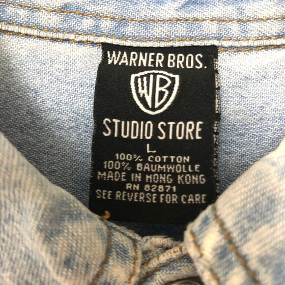 VTG Warner Bro Wylie E Coyote Denim Shirt Men's L Metal Button Front Y2K - Picture 7 of 7